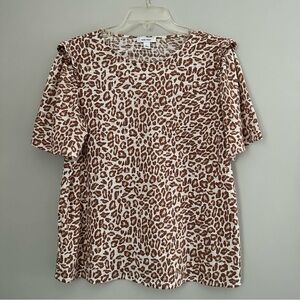 Nine West Cheetah Leopard Printed white and brown short sleeve top